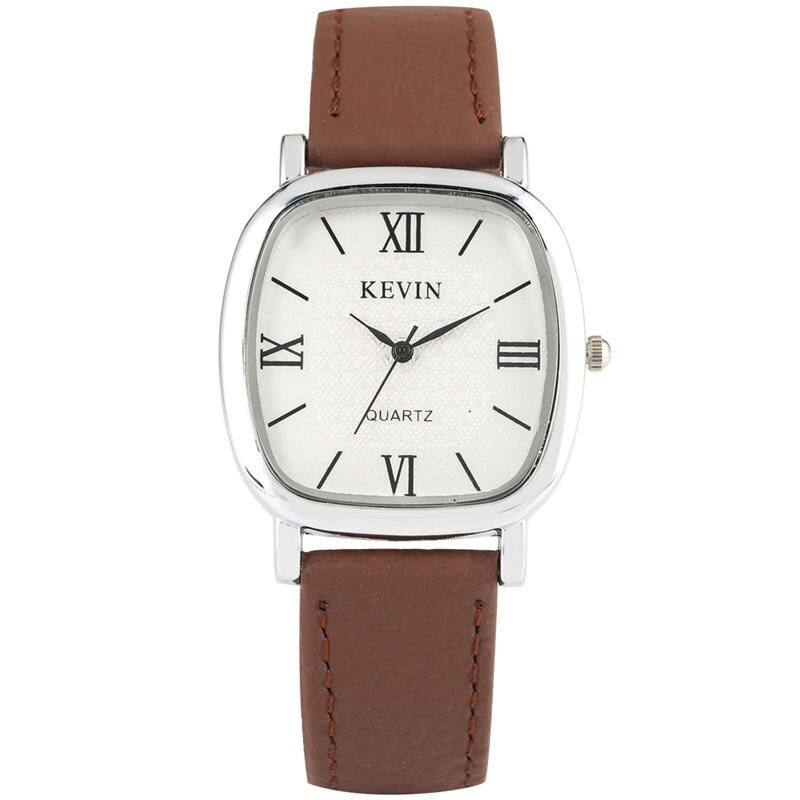 KEVIN Square Quartz Watch Couple Watches Soft Learher Strap Roman Numerals Dial Buckle Wristwatch for Men Women Relojes Pareja: men 3