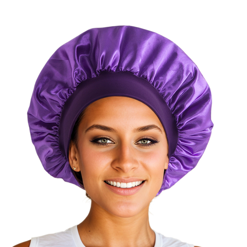 Gorro de satén sedoso para mujer, gorro de ducha de banda ancha elástica reutilizable, gorro para dormir, gorro protector para el cabello Natural rizado, 1 ud.: Verde claro