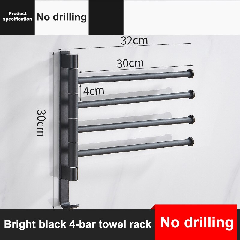 Aluminium 2/3/4/5-Bar Handdoek Hanger Badkamer Handdoekenrek Draaibare Handdoek Houder Ruimte Keuken plank Papier Opknoping Muur Gemonteerd: Black 4-bar