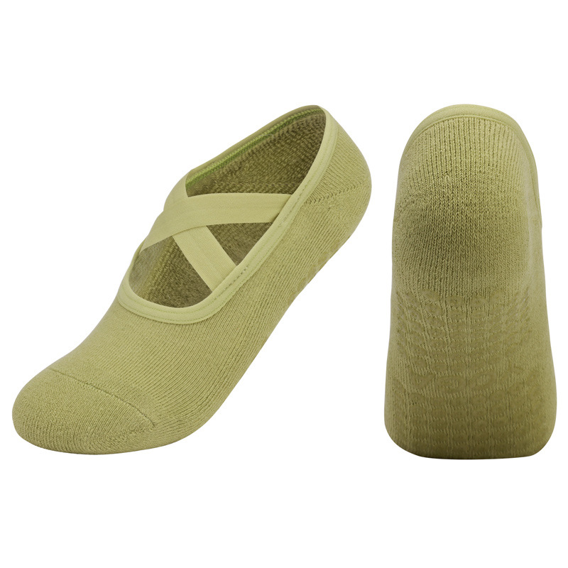 Femmes respirant serviette bas Yoga chaussettes Silicone anti-dérapant pansement Pilates chaussette dames Ballet danse Fitness entraînement coton chaussettes: green