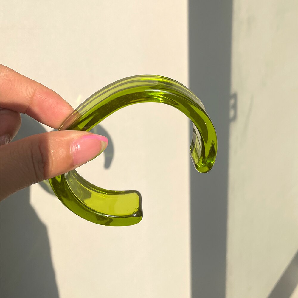 HZ – Bracelet Transparent en résine acrylique colorée, géométrique, Simple, ouvert, Version large, pour femmes et filles, de bijoux,: J