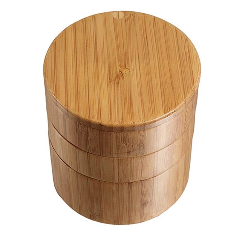 Caja de sal de bambú de tres capas, caja creativa para especias, soporte para sal con tapa, soporte para encimera, sal y Peper