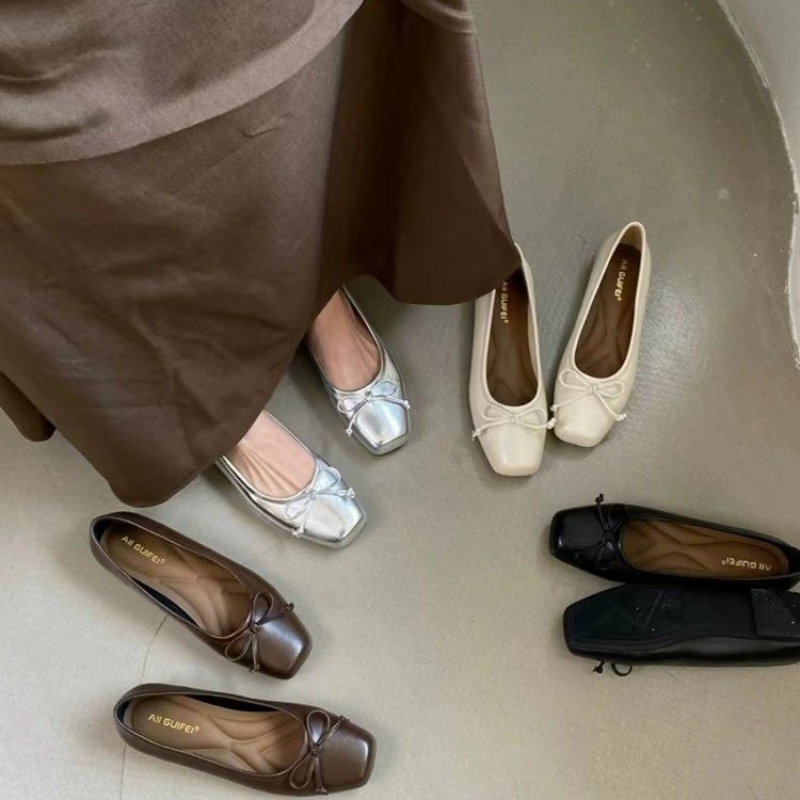 Bowtie scarpe basse donna ballerine punta quadrata Slip on ballerine mocassini pigri mocassini scarpe Casual Comfort da donna 2024