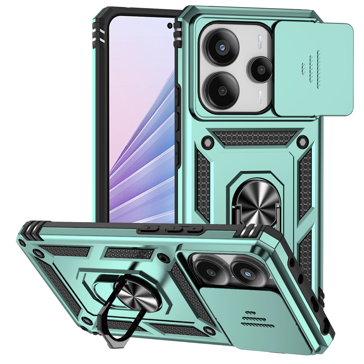 For Redmi Note 14 13 5G 4G Poco X7 Pro Note 13 Pro 5G 4G Case Ring Stand Slide Camera Lens Armor Funda for Xiaomi 14T Pro Cover