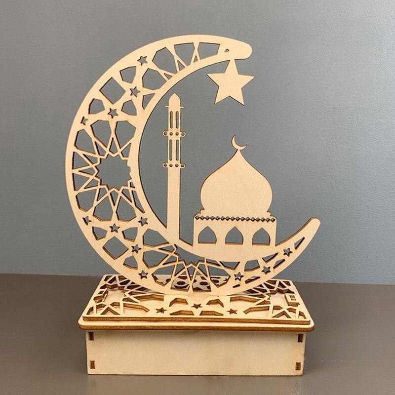Eid-lámpara colgante de madera con forma de luna para mujer, colgante de Luna, letras caladas