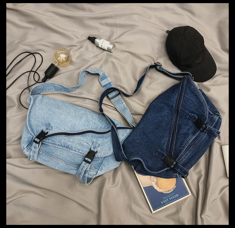 Denim Women&#39;s Shoulder Bags large capacity messenger bag Jeans Ladies Handbags Casual big Travel bag blue Hobos