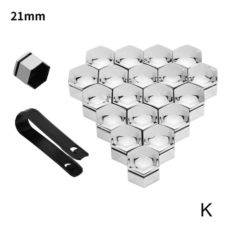 20 kpl auton pyörän mutterin suojus 17 mm 19 mm 21 mm auton pyörän pultin suojus ulkoinen erityinen tulppa suojaamaan pölyltä: 21mm hopeaa