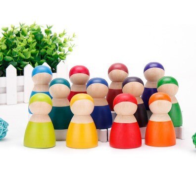 Baby Montessori Wooden Building Blocks Rainbow Stacker Wooden Toy Flame House Stone Rainbow Blocks Geometric Wooden Toys For Kid: 12PCS Rainbow Man