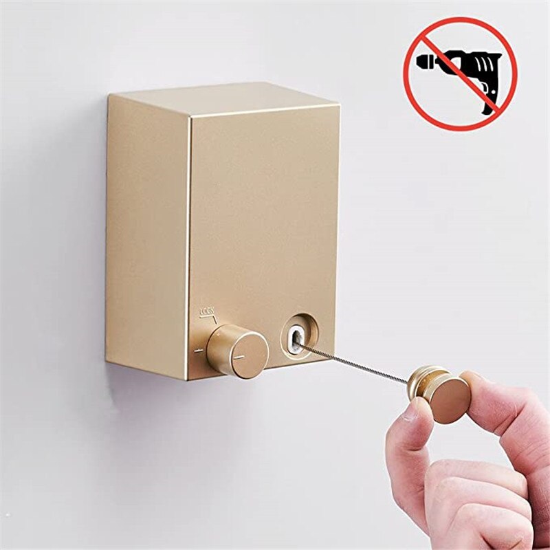 Tendedero oculto para balcón, sin perforaciones, alambre de acero de contracción, estantería para colgar ropa, línea de ropa extensible para interiores: Gold