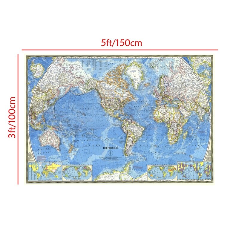 1PC 150*100cm 1970 World Map Non Woven Map of The World Wall Sticker Wallpaper for School Office Educational Supplies
