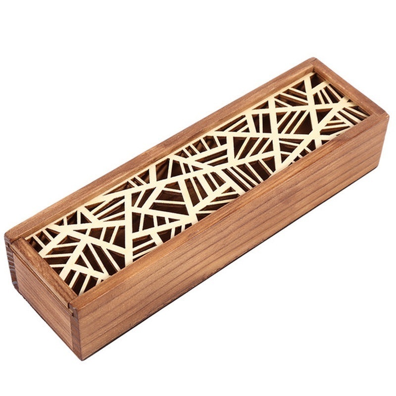 Retro Hollow Wooden Pencil Box Portable Storage Box Student Cute Wooden Pencil Box Multifunctional Stationery Desk Storage: 4