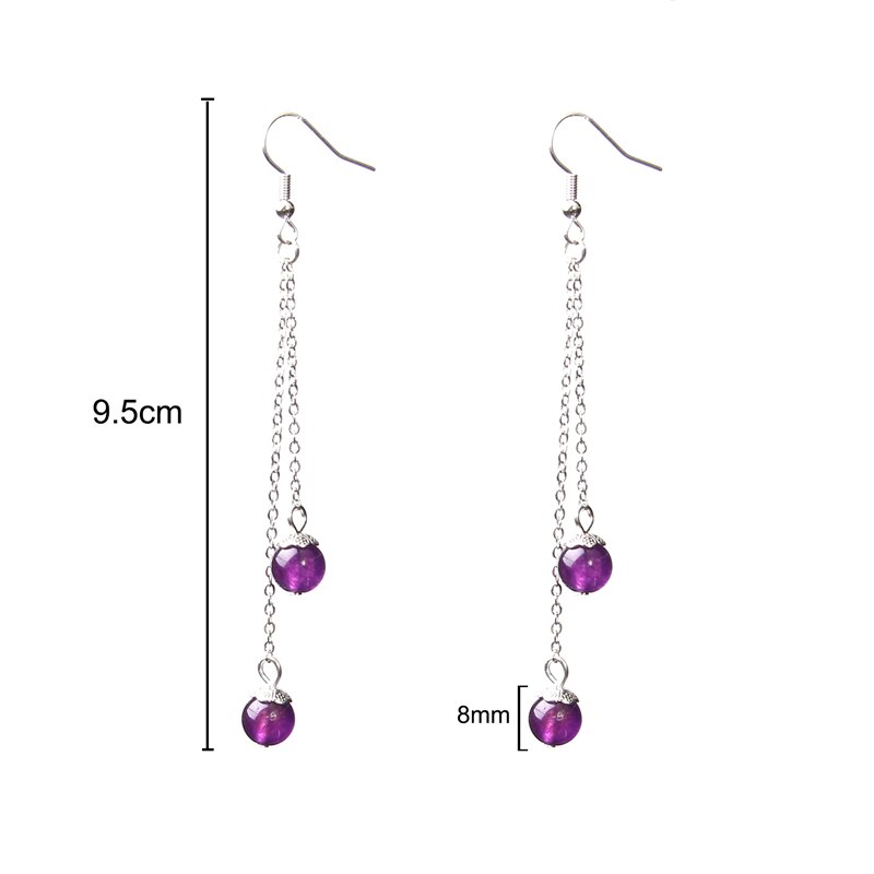 Simples brincos longos para mulher natiral pedra brincos de gota statemwnt borla eardrop balançar fahion jóias femininas brincos presentes: Amethyst