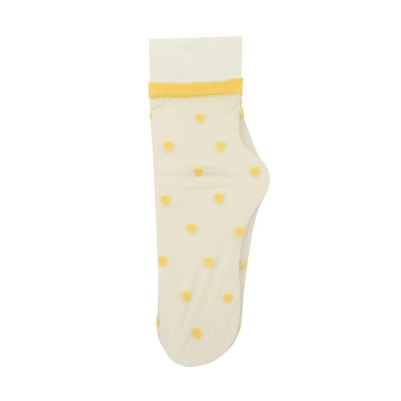 Fishnet Lace Transparent Women Socks Ultrathin Colorful Sweet Heart Love Mesh Female Sexy Silk Glass Nylon Sheer Ankle Socks: Yellow