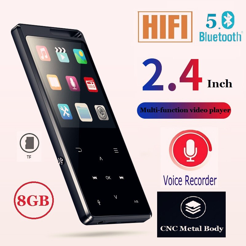 2.4 zoll  mp3 mp4- player hd hifi 8gb musikwiedergabegerät  mp4 bluetooth verlustfreie player-unterstützung aufnahme von video tf-karte mit lautsprecher