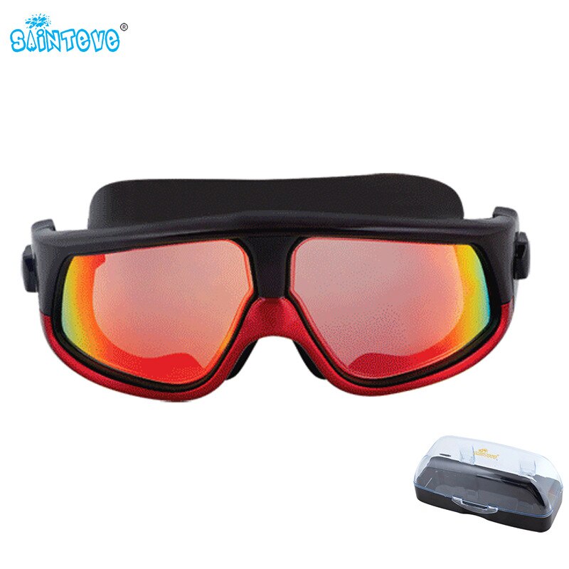 Sainteve 1pc plastic zwembril anti-condens glazen gegalvaniseerd waterdicht zwemuitrusting voor volwassenen accessoires: Rood / Glazen clip dop set