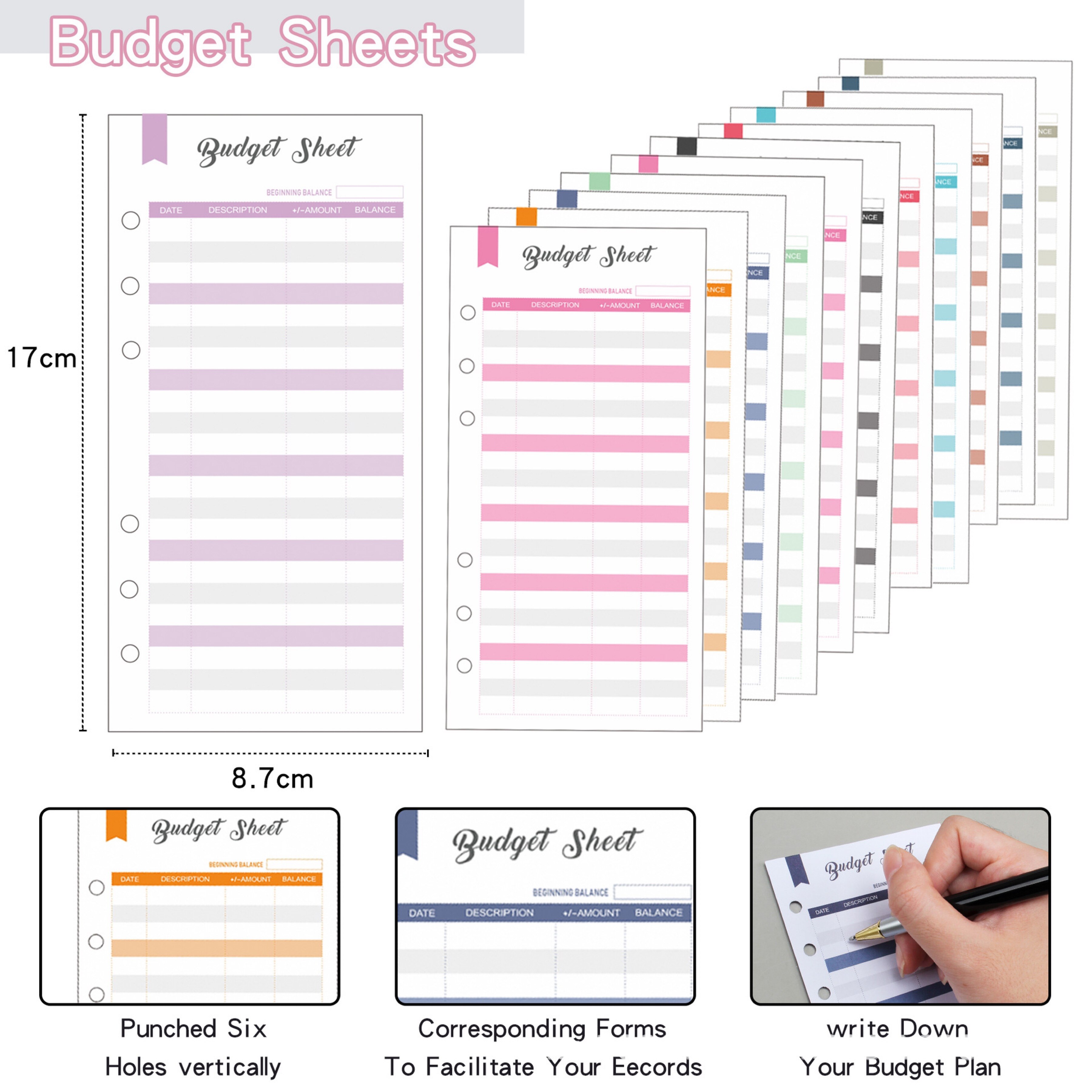 Organiseur de carnet de notes A6, classeur avec pochettes, feuilles de Budget de frais et étiquette autocollante pour planificateur de billets