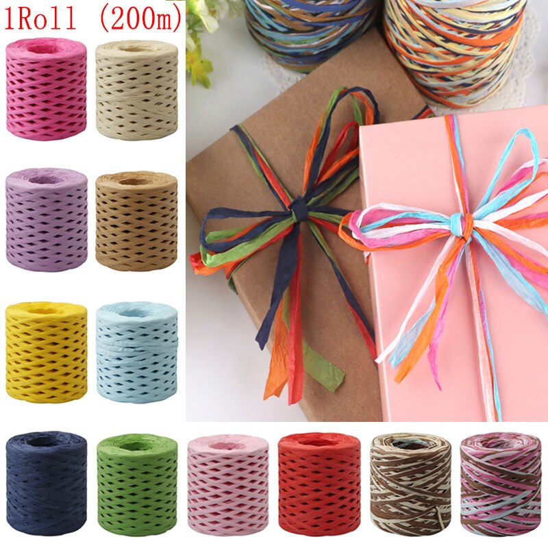 200m färgglada pappersrep raffia band dekoration sladd låda inslagning packning scrapbooking hantverk bröllop födelsedag julfest