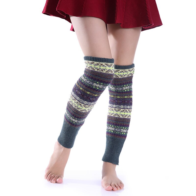 2022 Winter Over Knie Lange Knit Cover Haak Vrouwen Beenwarmers Legging Warme Gestreepte Kerst Pierna Mujer Dij Beenwarmers