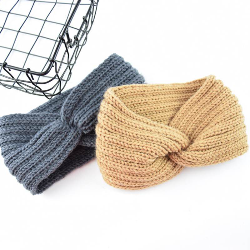Winter Quer Knoten Stirnband Einfarbig Gestrickte Warme Haarband Dame Weibliche Haar Zubehör Wärmer Ohr Häkeln Elastische Haar Bands