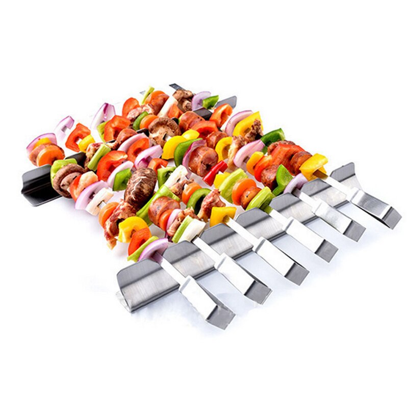 Stainless Steel BBQ Skewers Barbecue Cooking Grilling Kabob Kebab Iron Flat Fork Needle Kitchen Outdoors BBQ Tools Utensils