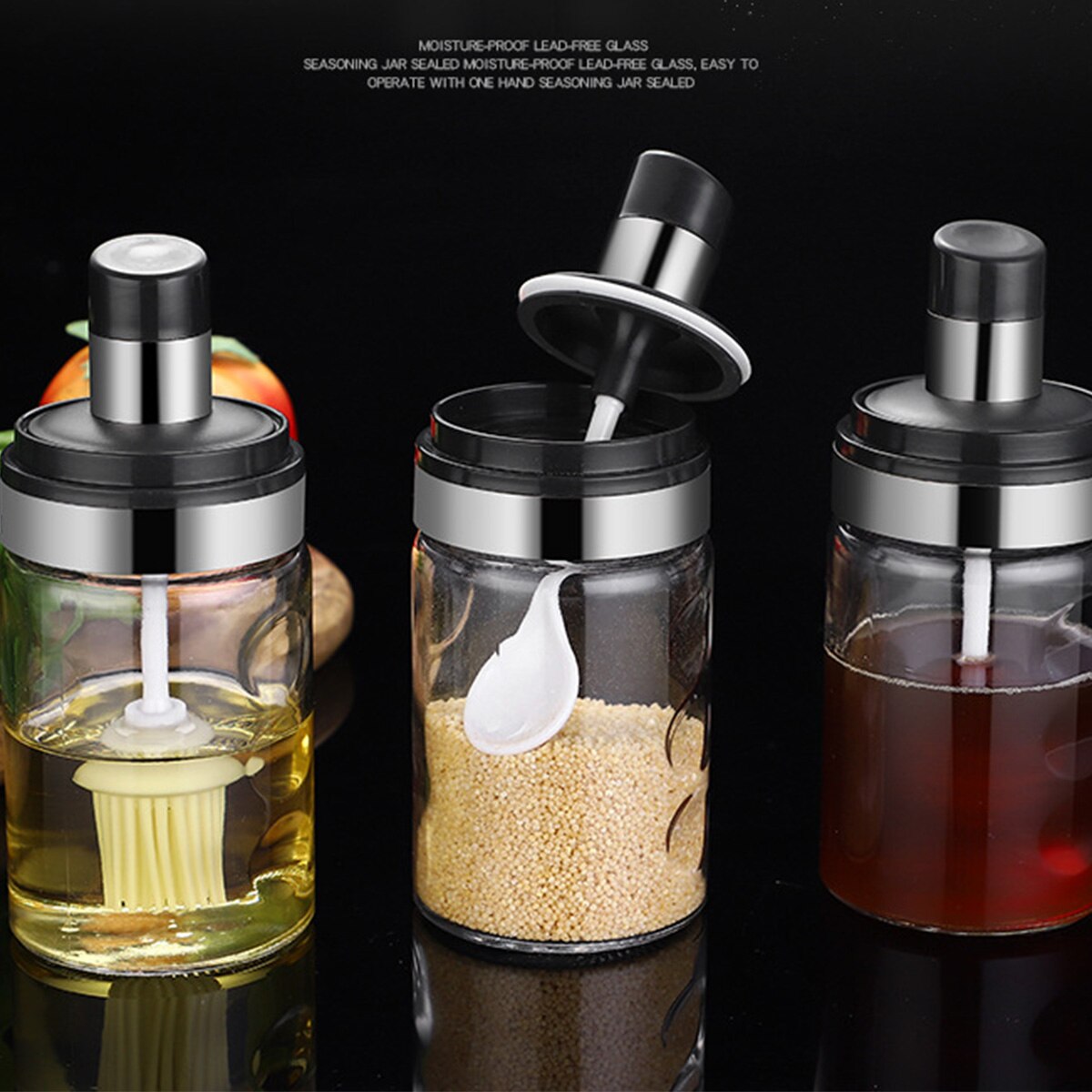 1pc Glass Airtight Jar Spice Containers Bottle Condiment Salt Pepper Seasoning Storage Bottle Spice Jars Pot with Spoon Lid