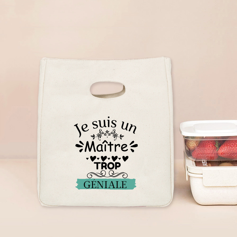 Merci Maitresse Maitre French Printed Lunch Bag Insulated Cooler Bento Tote Thermal Food Bags Teacher's Day for Teachers: SKY BLUE