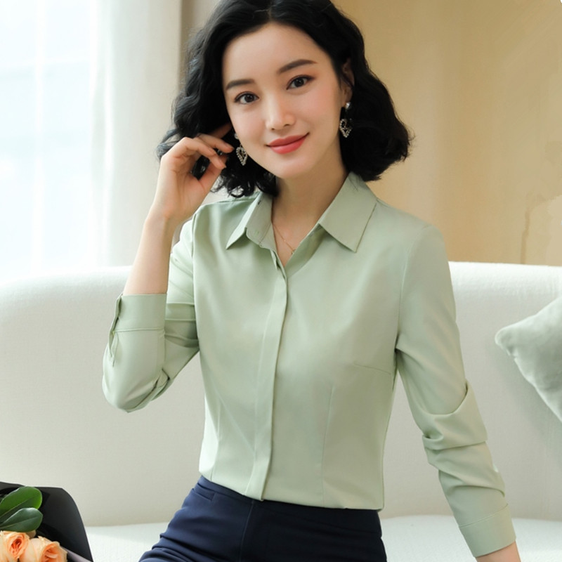Spring Women Business Shirt Formal Long Sleeve Slim Chiffon Blouses Office Ladies Temperament Work Tops