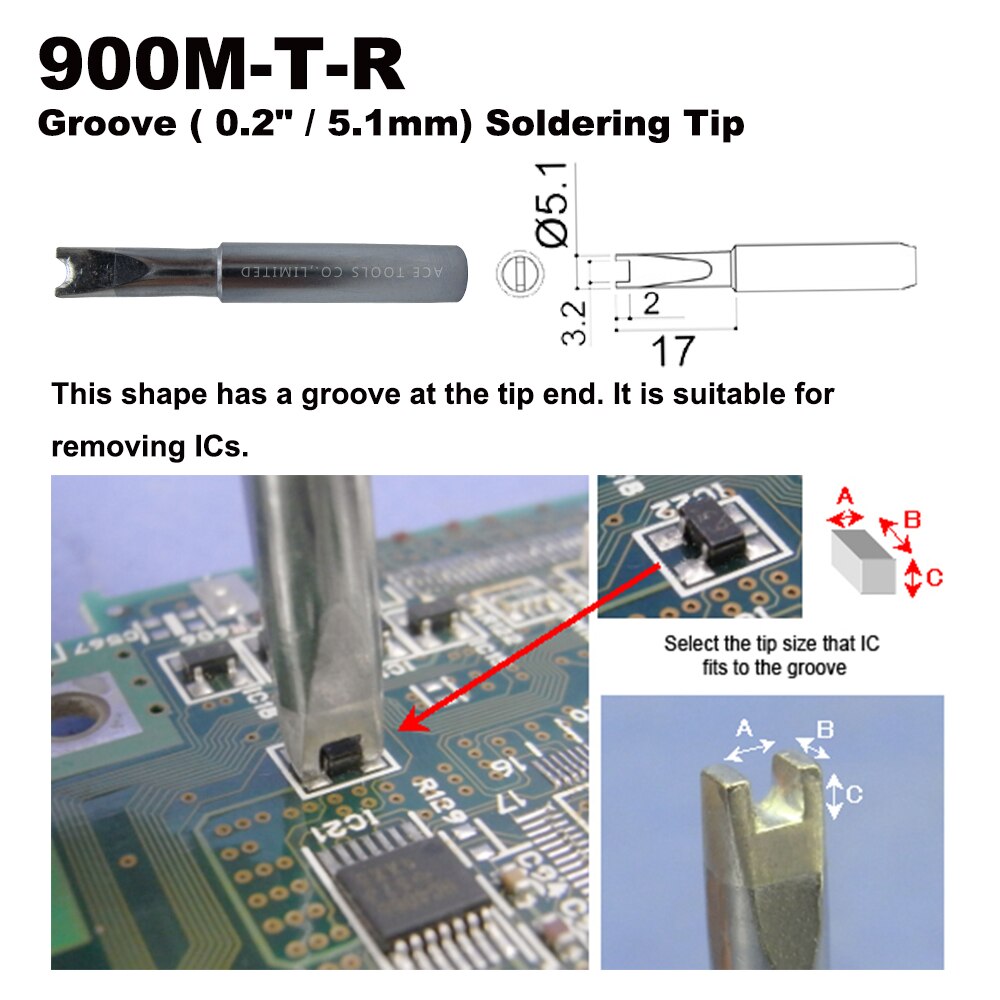 Grot lutownicy 900M-T-R rowek 5.1mm dla Hakko 936 907 Milwaukee M12SI-0 radio buda 64-053 Yihua 936 x-tronics 3020 żelazo fragment