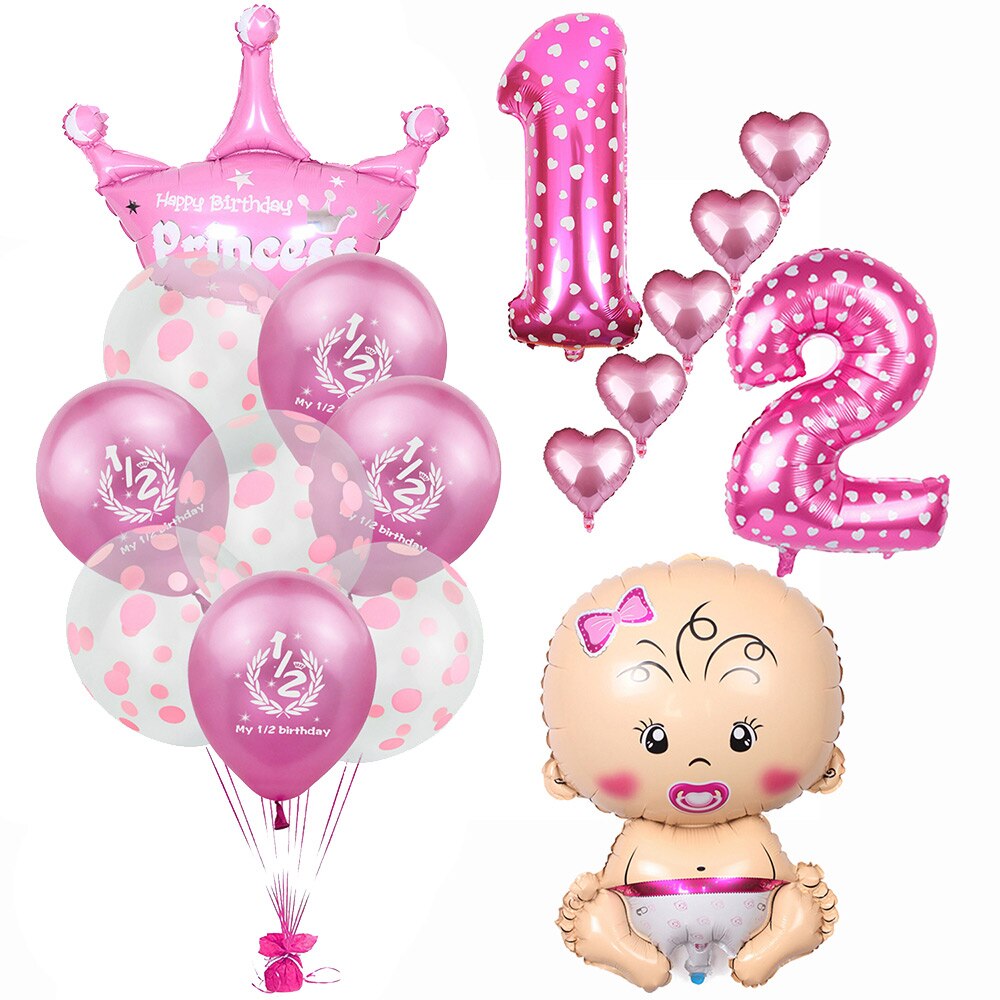 Amawill Half Birthday Party It's My 1/2 Birthday Banner Pink Blue Latex Balloons 6 Months Baby Shower Girl Boy Decorations 7D: 10