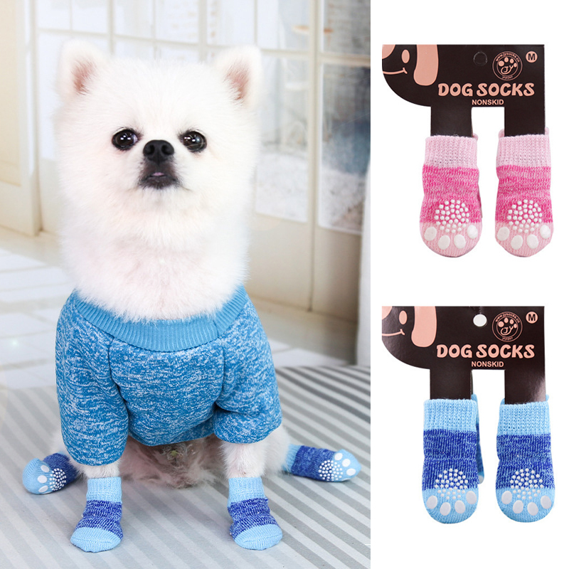 4 Stuks Hond Sokken Warm Pet Supplie Comfortabele Stretch Sokken Twee-Kleur Patchwork Sokken Polyester Stoffen Sokken Zoete Hond sokken