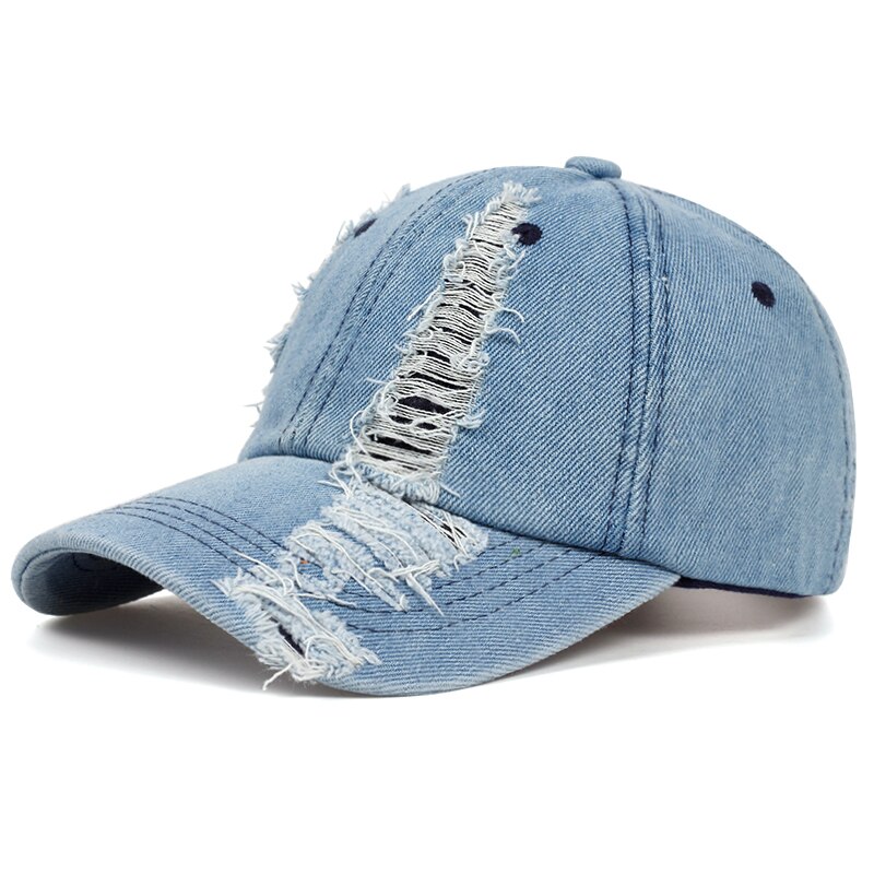 frühling Herbst Getragen Denim Cap Sommer Outdoor Freizeit Visier Hut Trend Loch Damen Baseball Caps Hip Hop Sport hüte: Himmel Blau