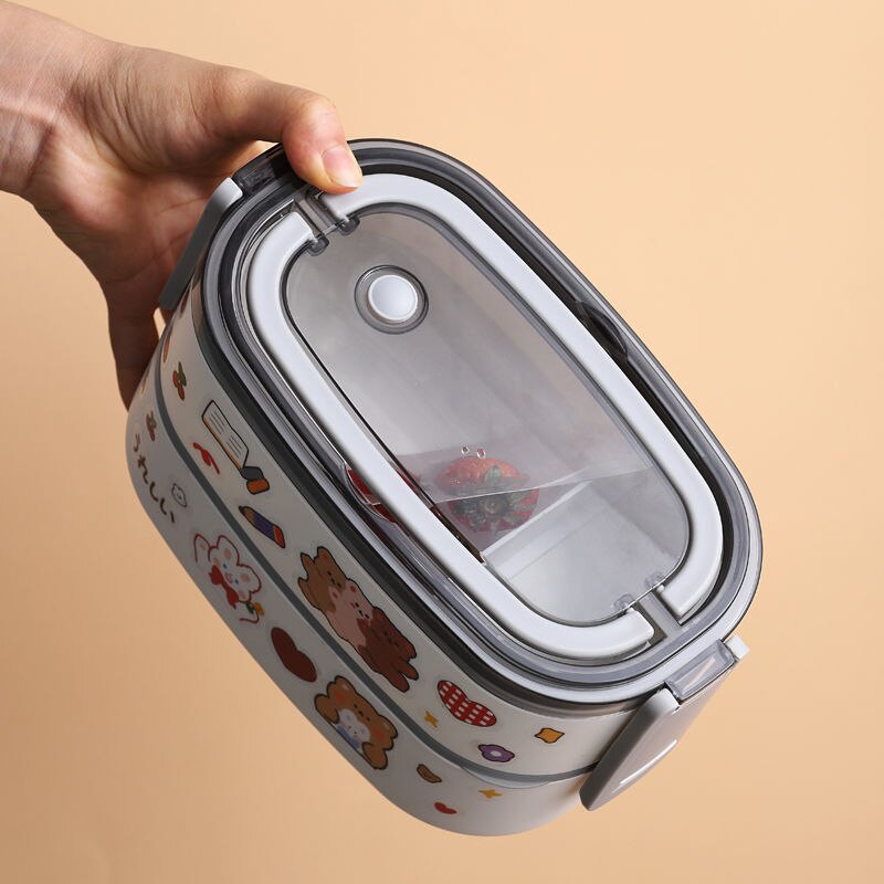 Japanese Kawaii Lunch Box Container Double Layer Lunch Bento Container with Cover Compartments Storage Breakfast Boxe