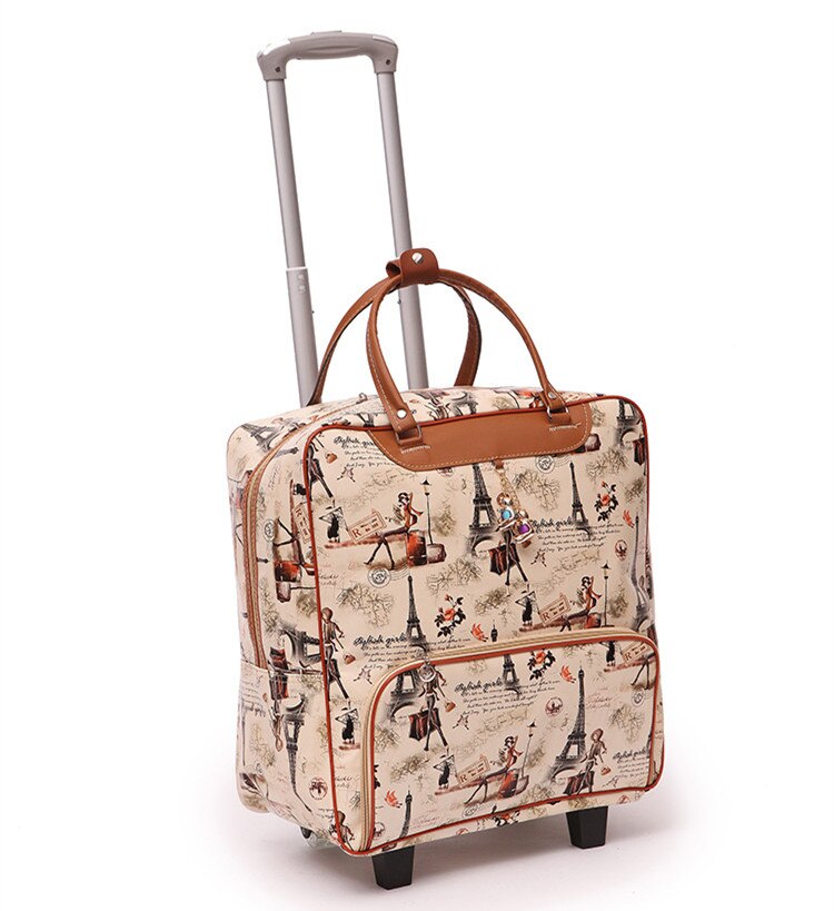 Vrouwen Reizen Bagage Koffer Bag, Cabine Waterdichte Oxford doek Rolling trolley, PU lederen Handbagage wielen Dragboxes