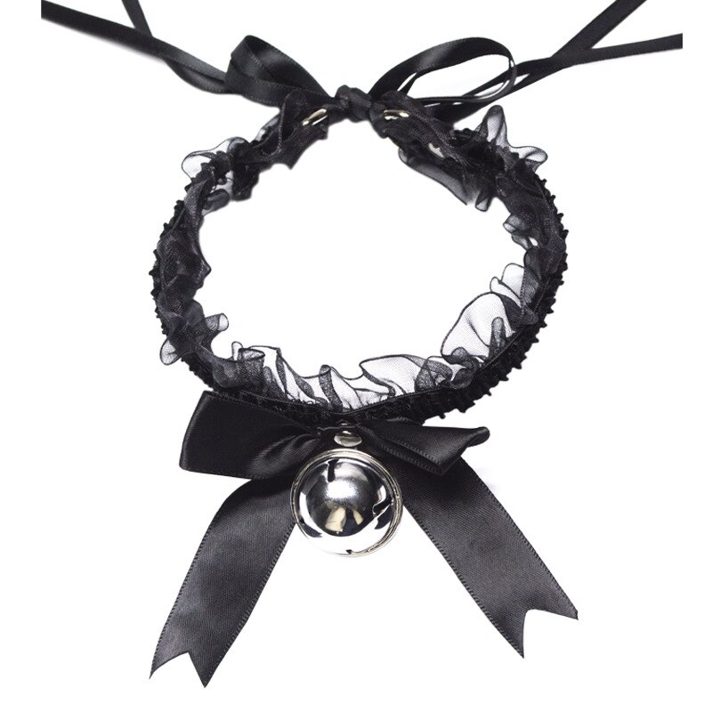 Kanten Kraag Zwarte Klokken Boog Ketting Zwart Wit Sleutelbeen Choker Ins Stijl Korte Ketting Voor Vrouwen Sieraden: big bell black