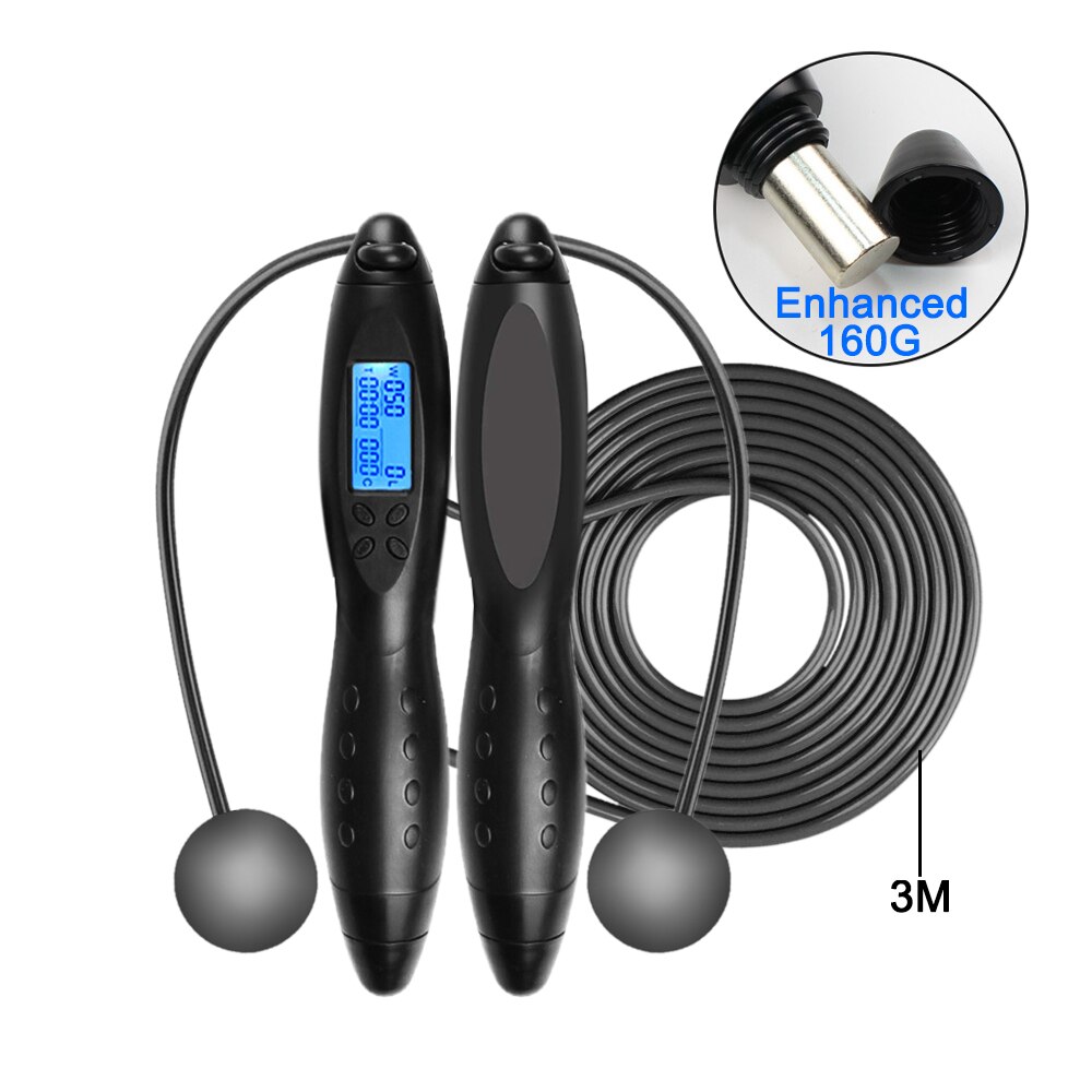 Smart Jump Rope with Digital Counter Crossrope Jump Rope Fitness Sport Skipping Ropes with Anti-Slip Hand Grip and LCD Screen: Enhanced Black