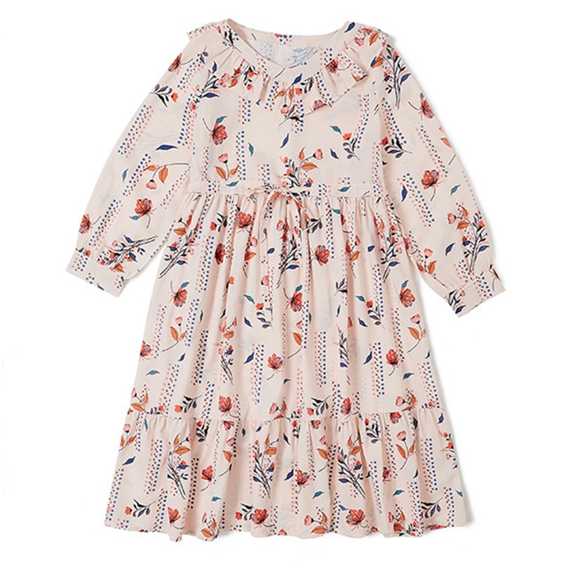 kids girls floral print spring summer chiffon flare midi dress 6 to 16 years kids teen girl v-neck ruffle dresses