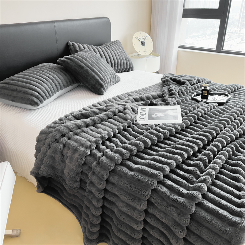 Einfarbig verdickte breit gestreifte Multifunktion decke, kann als Bettlaken decke, Nickerchen decke, Haustier decke verwendet werden: 100x140cm / Dunkelgrau