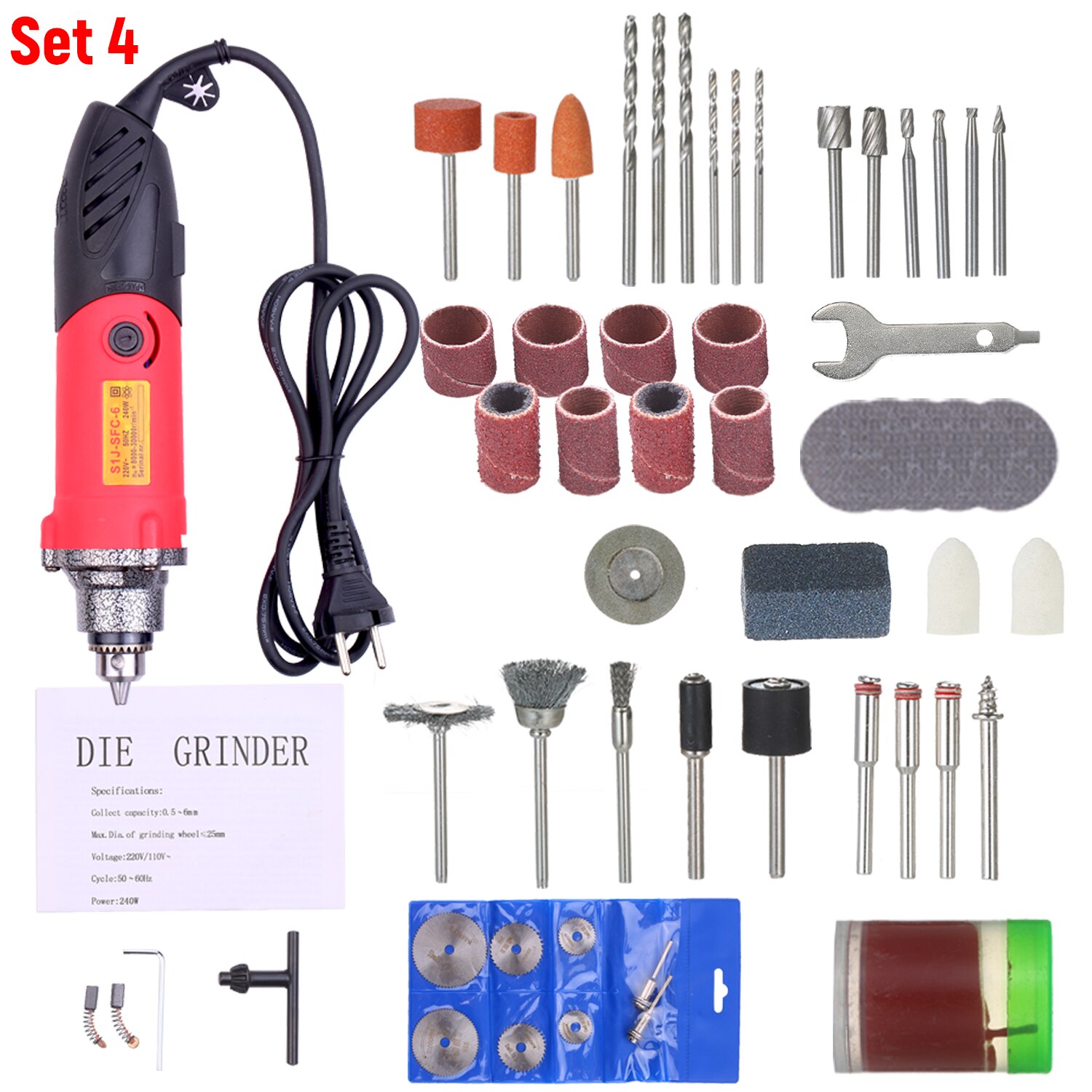 220V 240W Rotary Tool Kit Variable Speed Multifunction Electric Rotary Drill Sander Polishing Tool: set 4