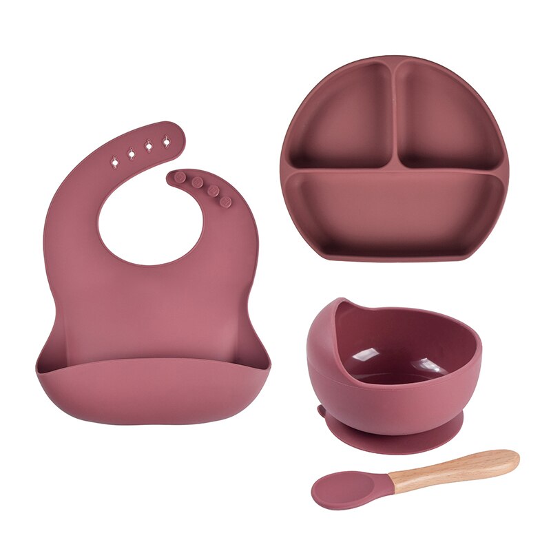 Juego de cuencos de silicona para bebé, juego de platos y cucharas sin BPA, vajilla para niños, plato de alimentación de succión antideslizante, platos de cena para niños, 4 unids/set: Y16