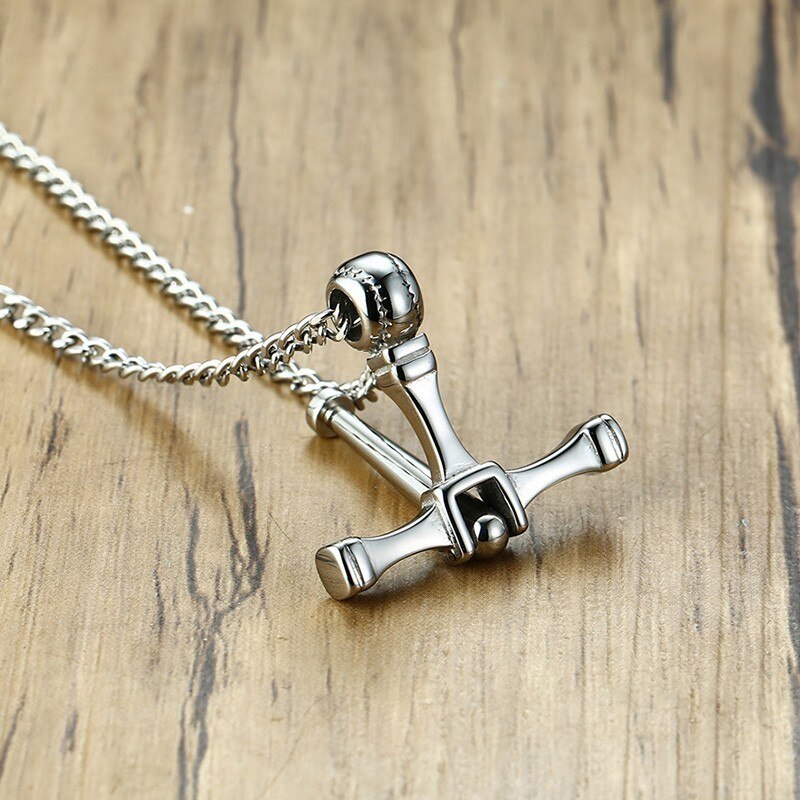 Honkbalknuppel Ketting Roterende Softbal Hanger Rvs Sport Biker Mannen Ketting