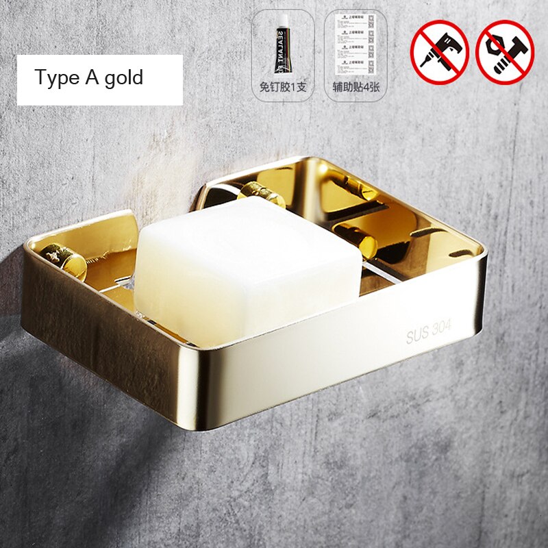 Bathroom Shower Soap Dish Storage Stainless Steel Holder Matal Soap Holder Bathroom Container Organizers: TypeA-gold