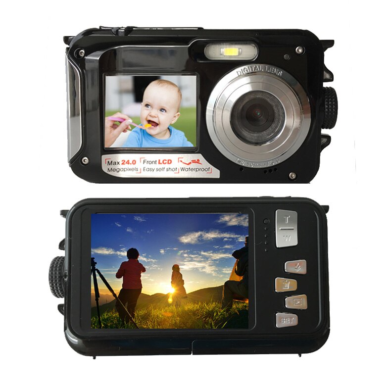 2.7 inch TFT Digital Camera Waterproof 24MP MAX 1080P Double Screen 16x Digital Zoom Cam: Black / Digital Camera