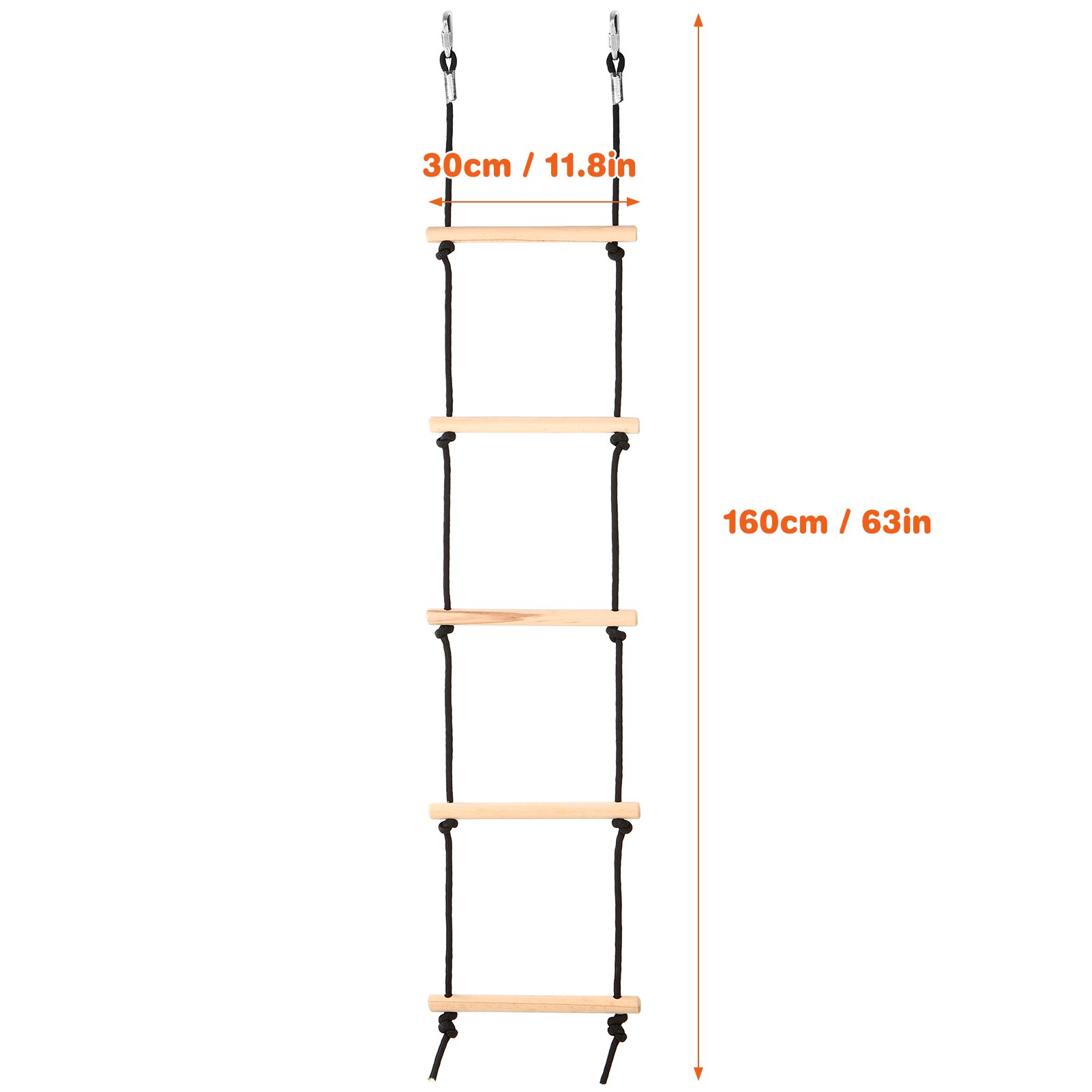 Outdoor Wooden Swing Rope Ladder with 2 Hooks Kids Climbing Obstacle Game Hanging Ladder Swing Playground Set