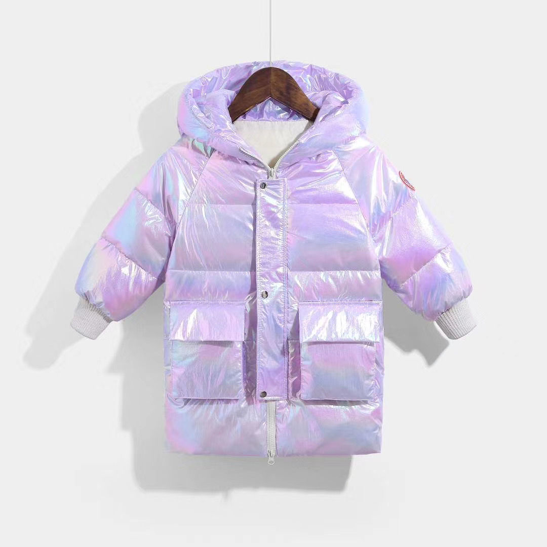 Doudoune mi-longue arc-en-ciel colorée en duvet de canard blanc pour enfant, parka à capuche pour bébé, manteau d'hiver pour petite fille