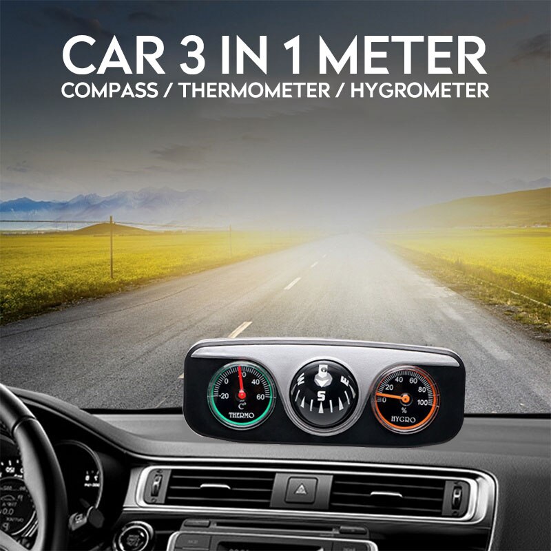 Vehemo 3in1 Compass Car Hygrometer Car Thermometer Ornaments Car Guide Ball Auto Outdoor Mini Camping