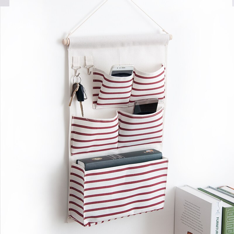 Canvas Storage Hanging Bag Wall Hanging Door Dormitory Hanging Bag 5 Pocket Space Sundries Hanging Organizer