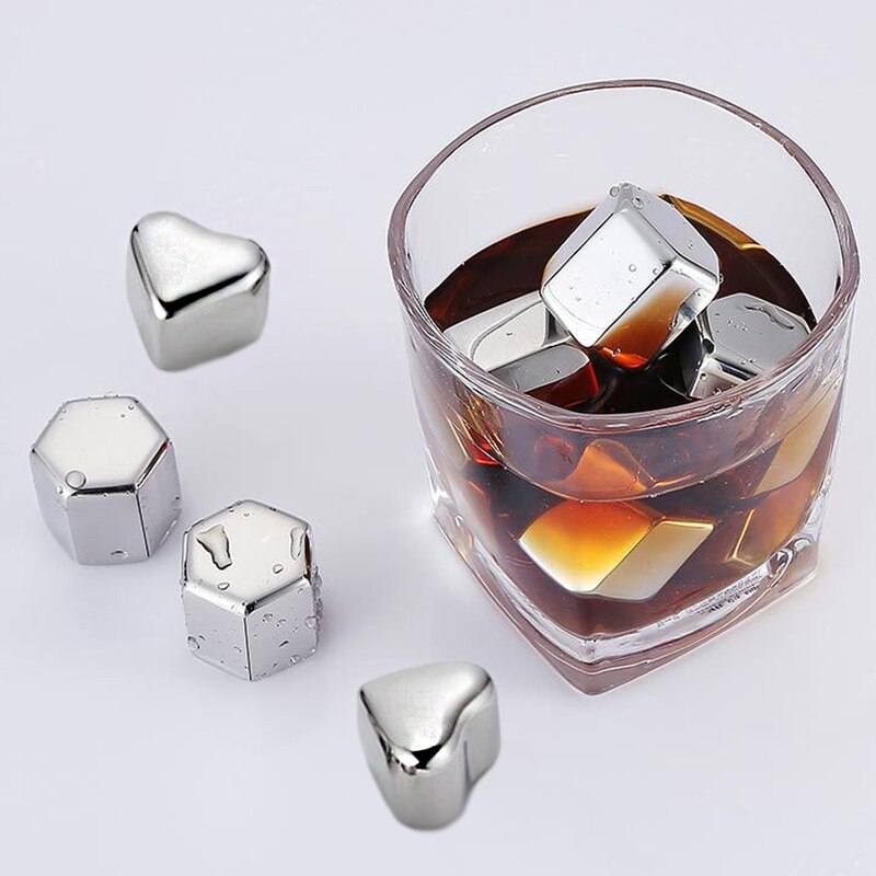 Roestvrij Whisky Rocks Ijsblokjes Bal Hart Diamanten 304 metal Herbruikbare Ijsblokjes Chilling Stenen Rotsen voor Wijn Bier Drank