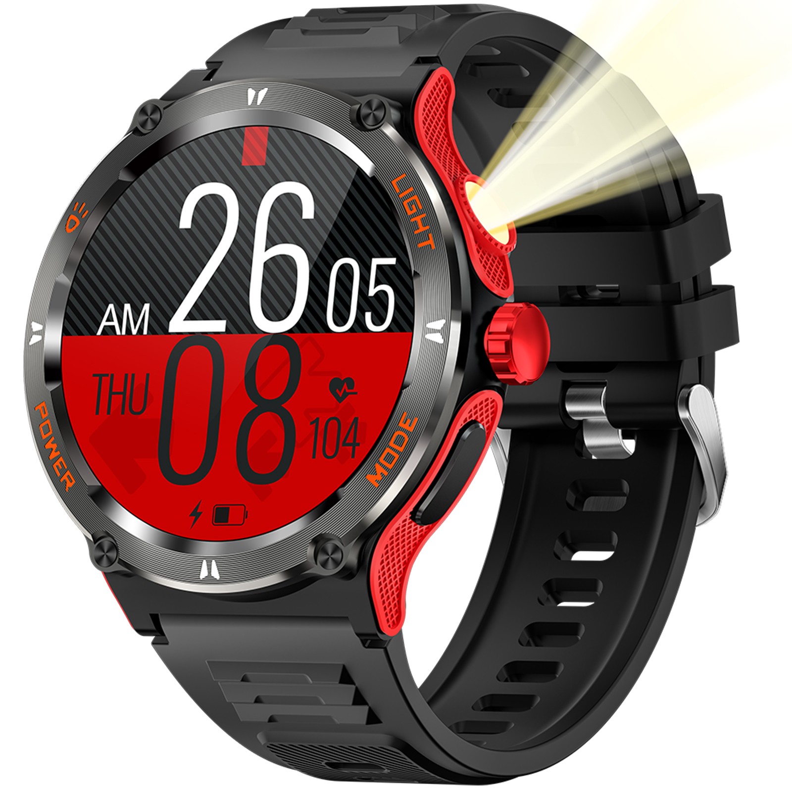 EIGIIS Relógios Inteligentes para Homens com Lanterna LED para Sono Pedômetro de Freqüência Cardíaca Esporte ao Ar Livre Rastreador de Fitness para iPhone Android: Preto