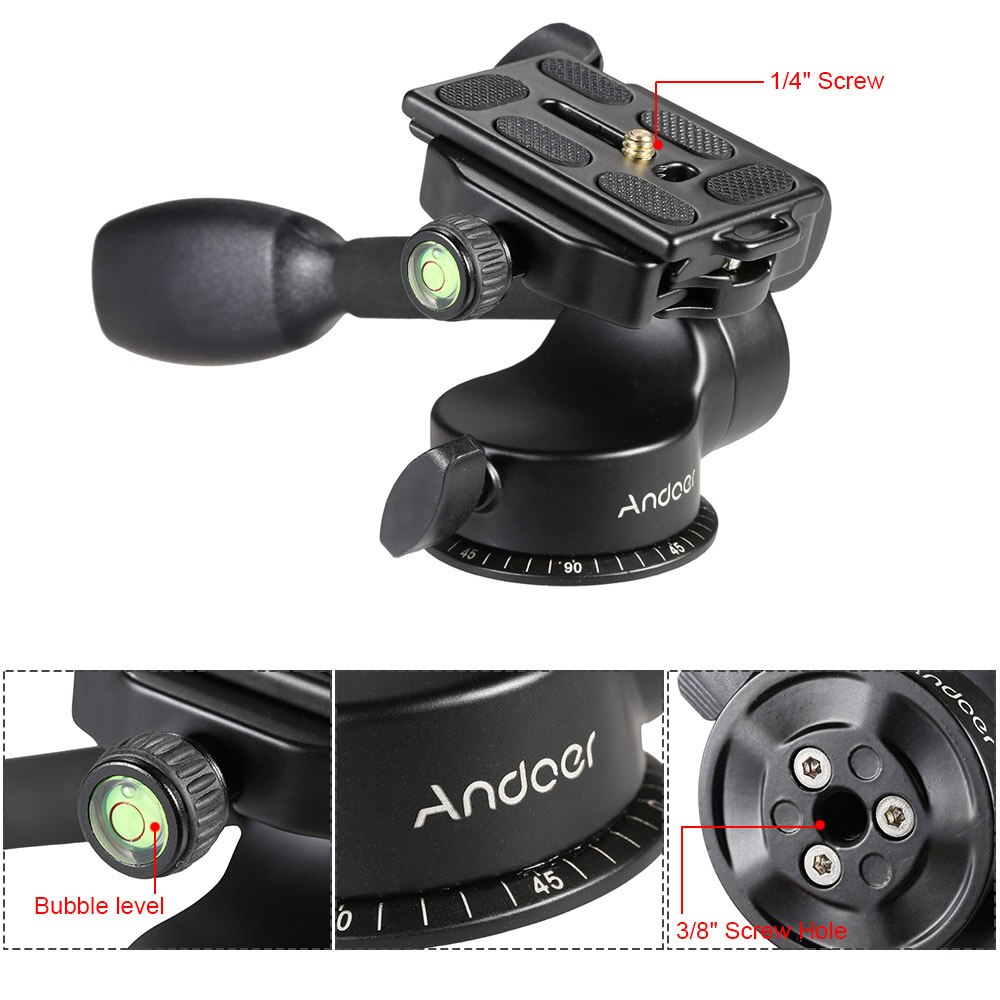 Andoer Q08 3-Way Fluid Head Rocker Arm Video Tripod Ball Head+Quick Release Plate for DSLR Camera Tripod Monopod Ball Head