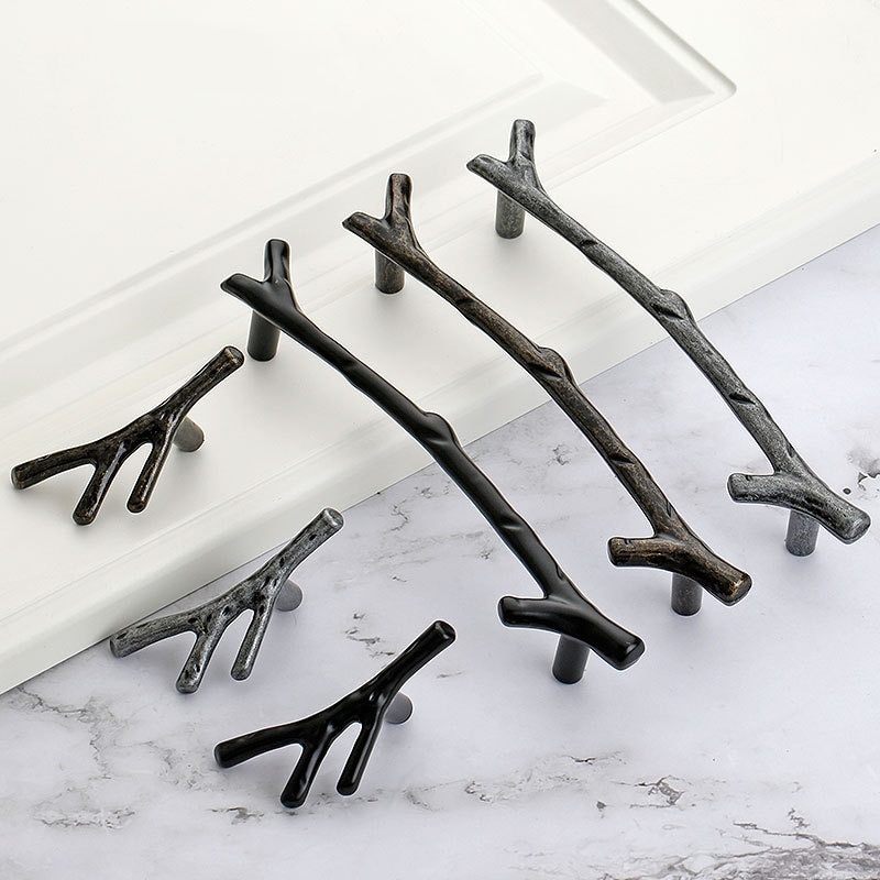 Moderne enkelhed trægren møbelhåndtag 96mm 128mm sort sølv bronze køkkenskab håndtag skuffeknapper dørhåndtag